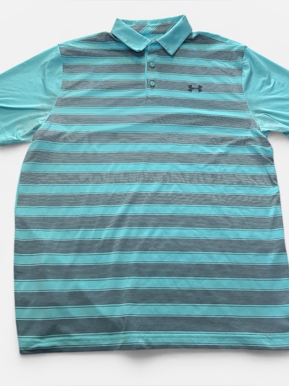 Under Armour Teal Green and Gray Striped Heat Gear Golf Polo Shirt Size L